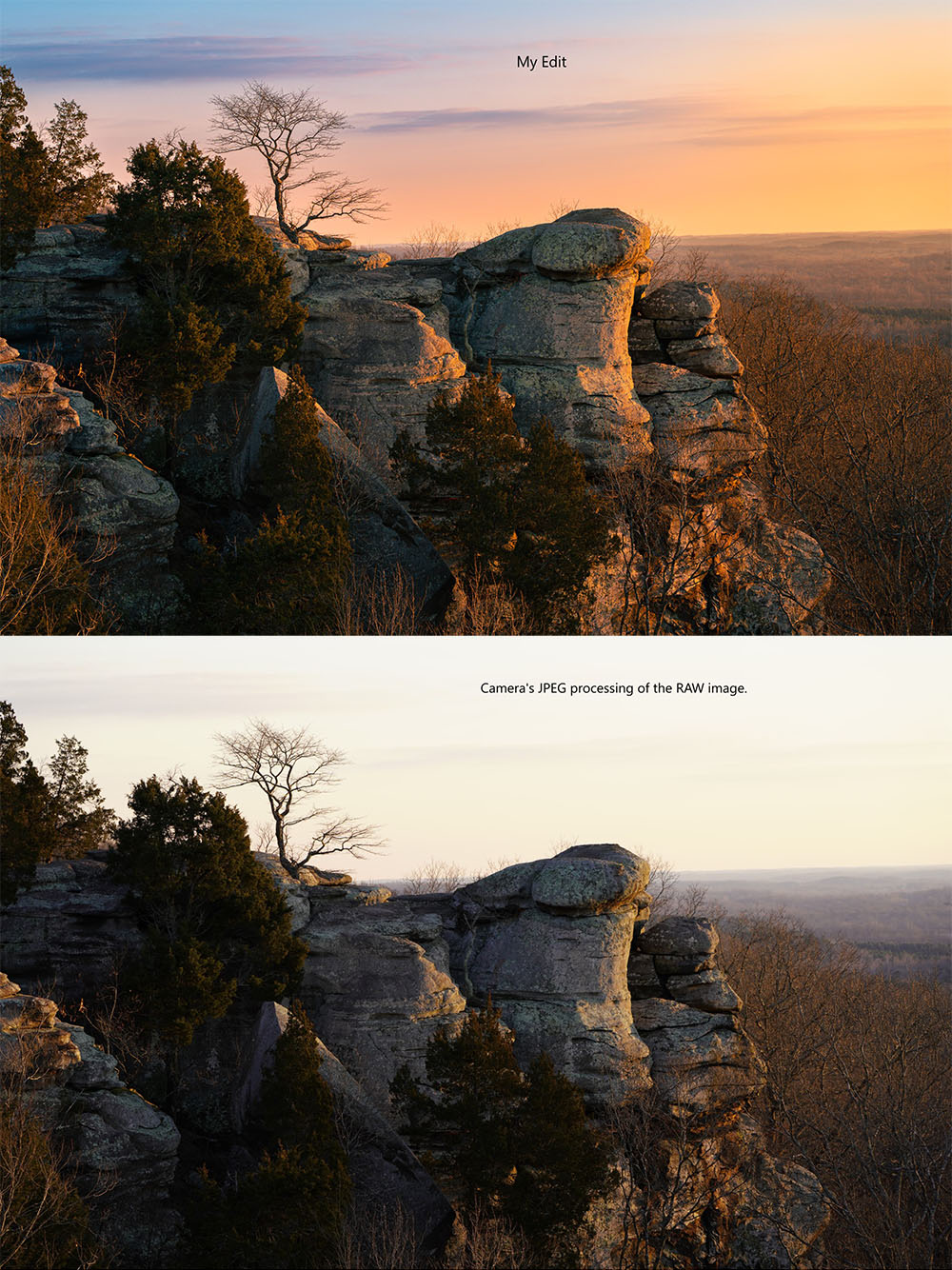 Why I Edit my Photos: Golden Sunset at Garden of the Gods, Illinois