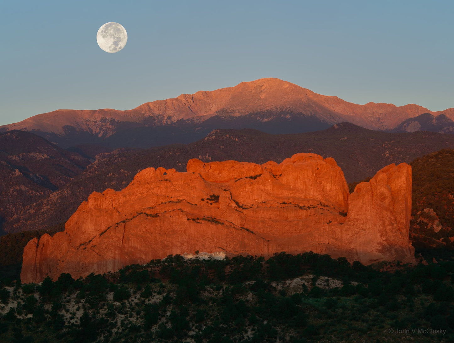 Supermoon over the Garden of the Gods and Pikes Peak